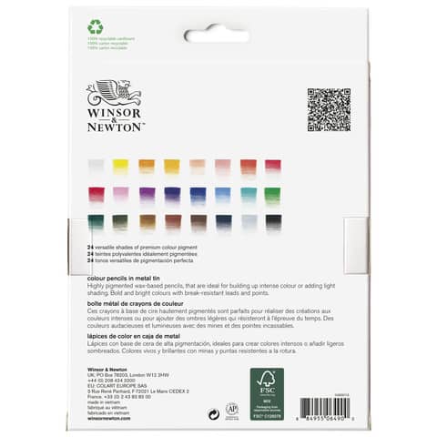 Scatola in metallo 24 matite colorate - diametro mina 3,7 mm Winsor&Newton colori assortiti - 0490013